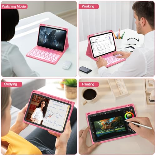 Image of COO 7 Color Backlit Keyboard Case for iPad 11th A16 /10th Gen | 7-Color Backlit Detachable Bluetooth Keyboard, Pencil Holder, Auto Wake /Sleep, 3 Angles, PU TPU Cover, Watermelon Red