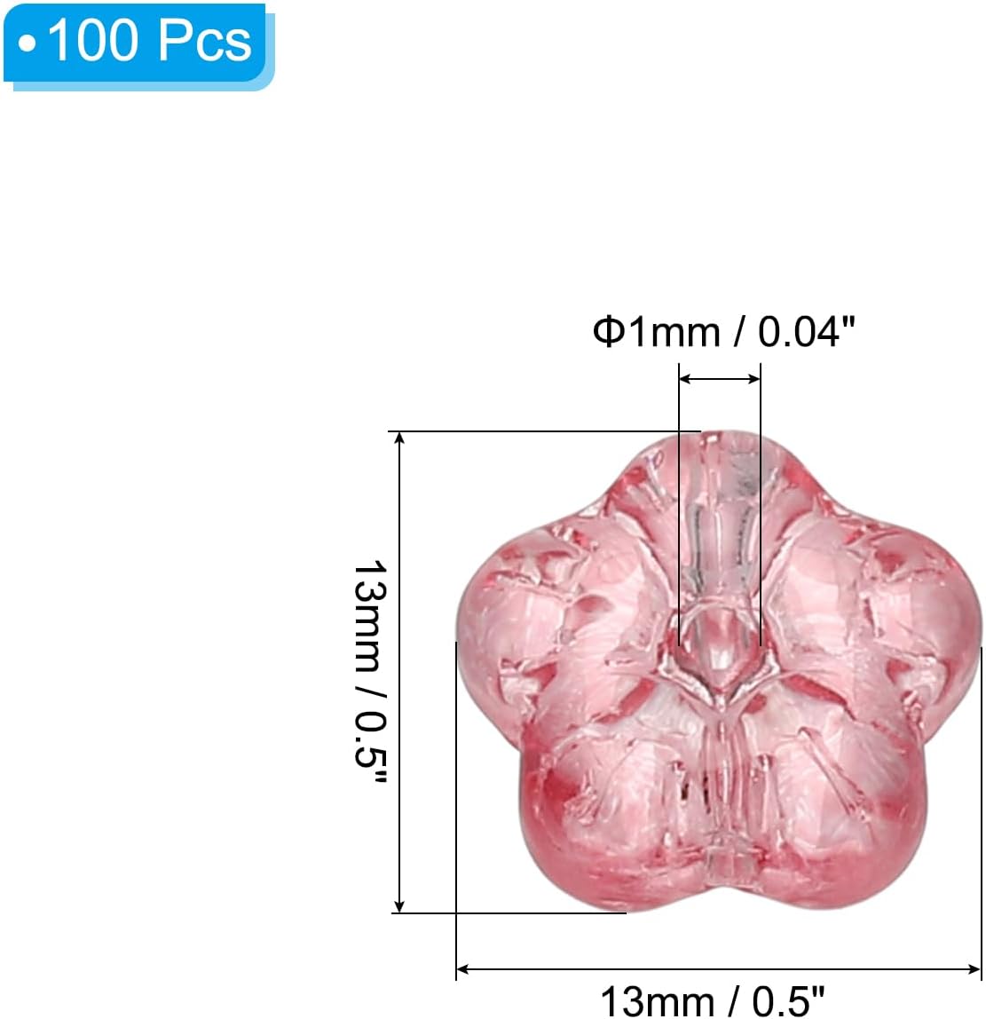 Patikil Glass Flower Beads - 100 Pack Transparent Floral Beads for DIY Jewelry Making, Pink - Image 2