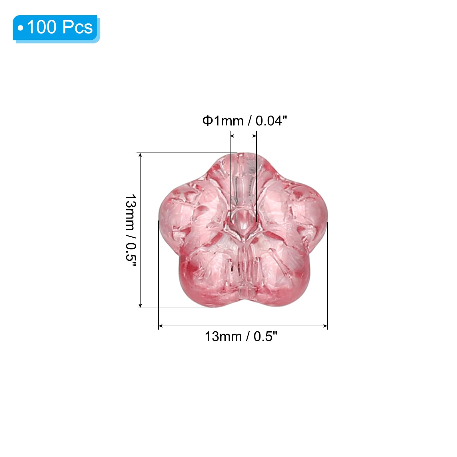 PATIKIL 100Pack Pink Glass Flower Beads for DIY Jewelry Making, 13x13mm / 0.5x0.5inch(L*W) - Image 2