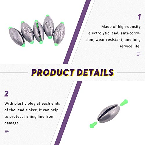 image for Swpeet 10Pcs 10g Egg Olive Shape Fishing Sinkers, Removable Split Lead