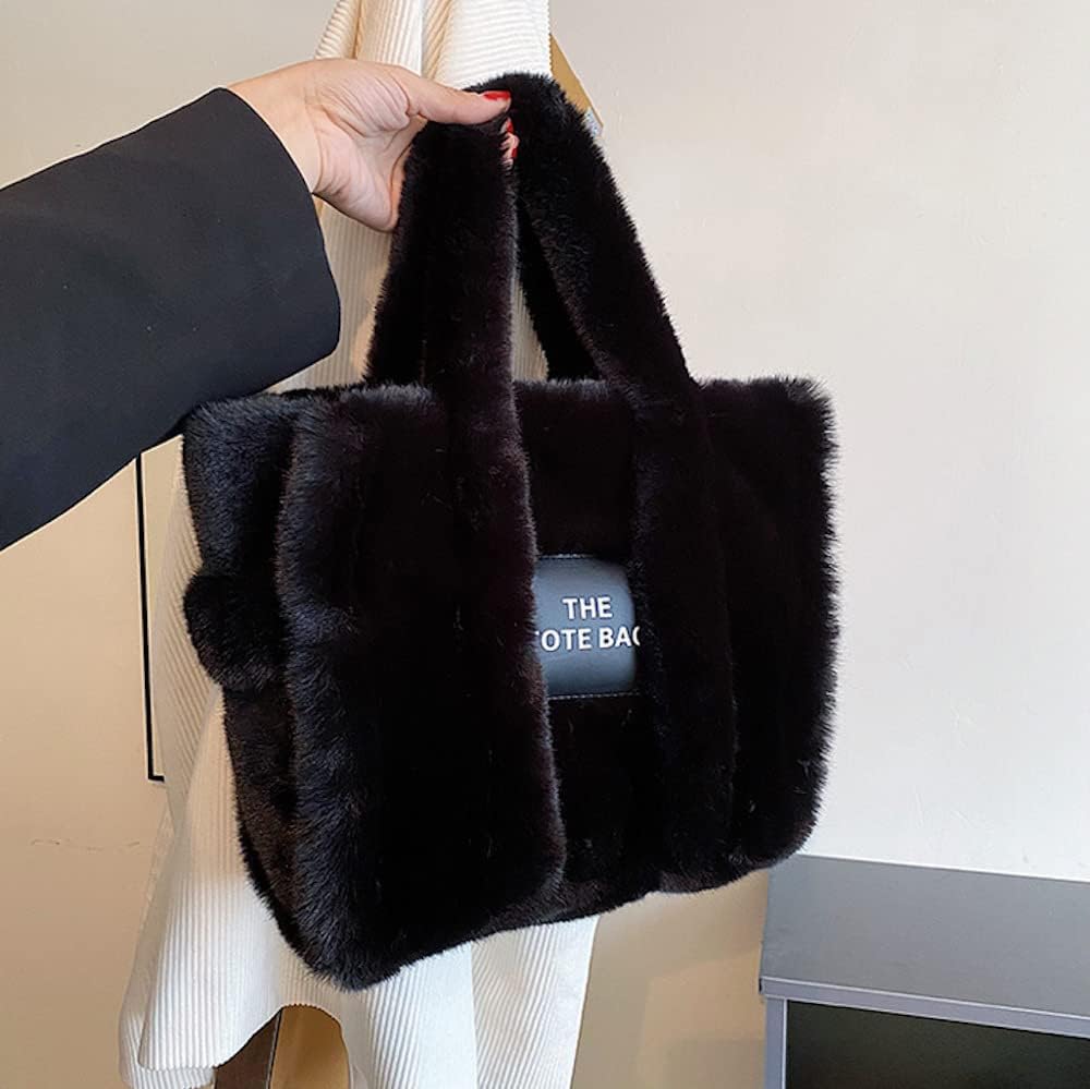 JHTPSLR Fuzzy Tote Bag for Women Winter Furry Handbag Light Academia Aesthetic Stuff
