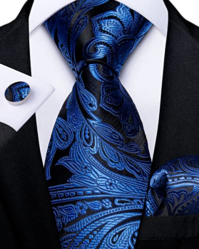 Image of DiBanGu Silk Ties for Men Necktie and Lapel Pin Brooch Set Formal Woven Paisley Plaid Striped Solid Tie Wedding Party