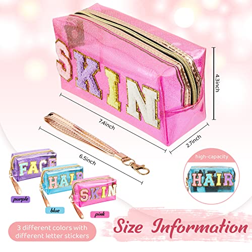 Amylove 3 Pcs Summer Preppy Makeup Bag Stuff Clear Cosmetic Preppy Bags Portable Cosmetic Summer Accessories for Teen Girls Women Gift Travel(Skin, Face, Hair)2