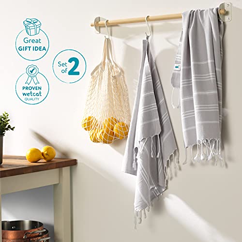 Wetcat Turkish Hand Towels With Hanging Loop (20 X 30) - Set Of 2, 100% Cotton, Soft - Pre Washed Boho Farmhouse Kitchen Towels - Unique Decorative Hand Towels For Bathroom (Light Grey) #TOP5