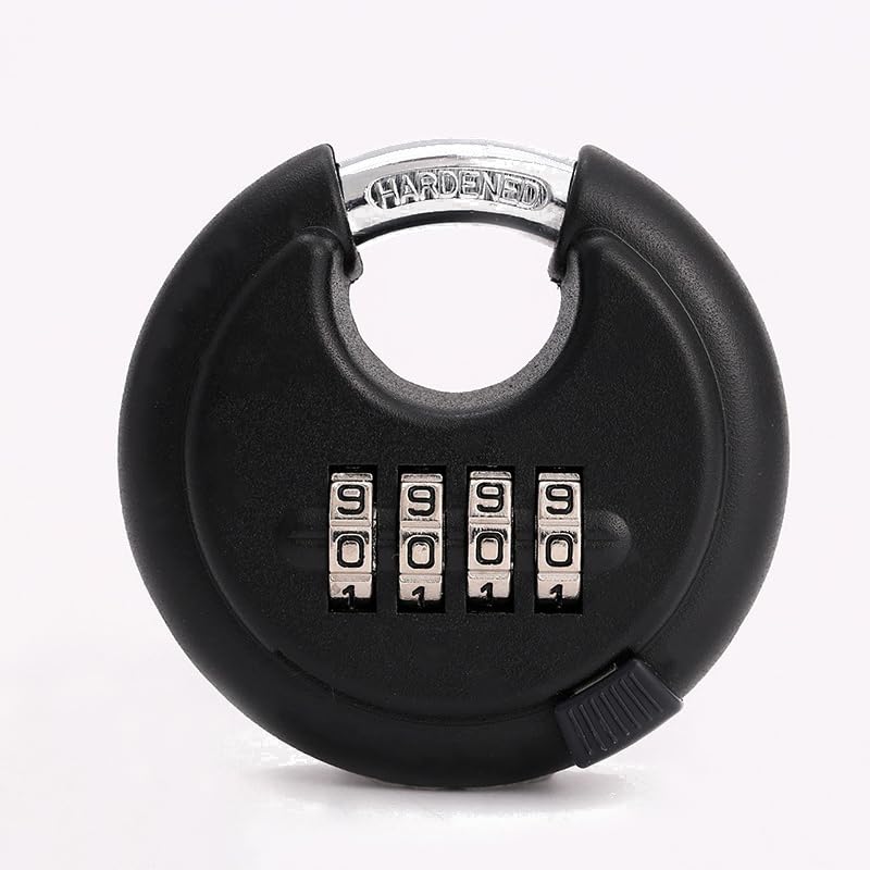 Image of 4 Digit Combination Lock, Stainless Steel Disc Padlock with 3 /8 Inch Hardened Steel Shackle, Heavy Duty Combo Lock Outdoor for Warehouse, Hasp Latch, Sheds, Fences, Storage Locker (1 Pack) (Black)