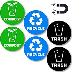 9 Recycle Compost and Trash Sticker to Organize Your Trash Cans- for Garbage containers and Recycle Bins – Premium Vinyl Decal (Compost, XSmall) (Magnetic, XSmall)