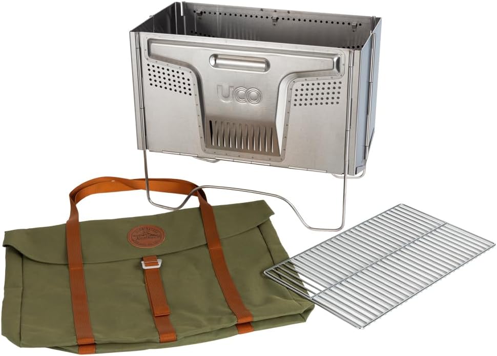 Flatpack Smokeless Firepit and Grill –Portable Firepit- Stainless Steel- Woodburning- for Picnics, Beach, Backyard, and Camping- with Nylon Carry Bag