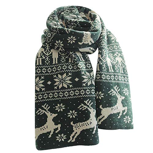 Aisi Fashion Winter Warm Tassel Scarf Women Men Reindeer Snowflake Pattern Knitted Scarf (Green)