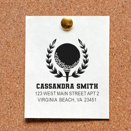 Image of Golf Champion Crest Pre-Inked Address Stamp - Envelope Address Stamp | Made to Order Pre Inked Stamper. Country Club Stamp. Choice of 5 ink colors. 3 lines of custom text. Laser-cut lettering.