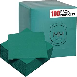 100-Pack Premium Airlaid Cocktail Green Paper Napkins, Soft Absorbent Disposable 1-Ply Green Napkin, 4.9” x 4.9” Folded Beverage Napkins for Event Planners, Hosts, Homemakers Caterers & Everyday Use
