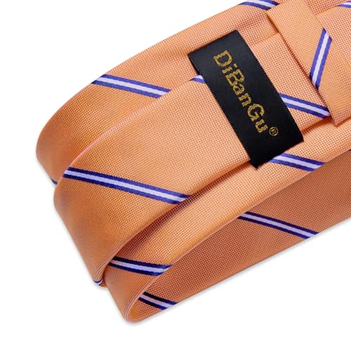 Image of DiBanGu Mens Tie Silk Plaid Striped Necktie and Pocket Square Cufflinks Tie Clip Set with Gift Box Formal Wedding Party