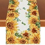 Watercolor Sunflower Table Runner Spring Flower Tablecloth Spring Farmhouse Sunflower Decorations and Supplies for Home Kitchen Table-13×72''