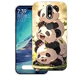 WUACYEAMING Case Compatible with Motorola Moto G4 Plus,Transparent Soft Bumper Phone Cover Clear Cases Shockproof TPU Silicone Bumpers Anti-Scratch Pattern-(Three Pandas)