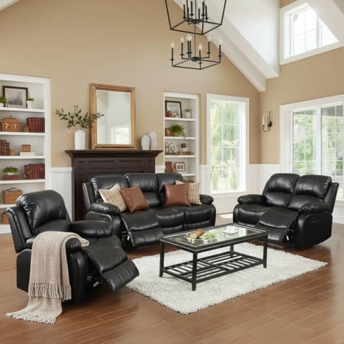 Image of Oversized Recliner Chair, Leather Recliner Chairs with Home Theater Seating, Extra Wide Lazy Boy Reclining Chairs for Adults Reading Gaming Leisure Relax, Bedroom, Black
