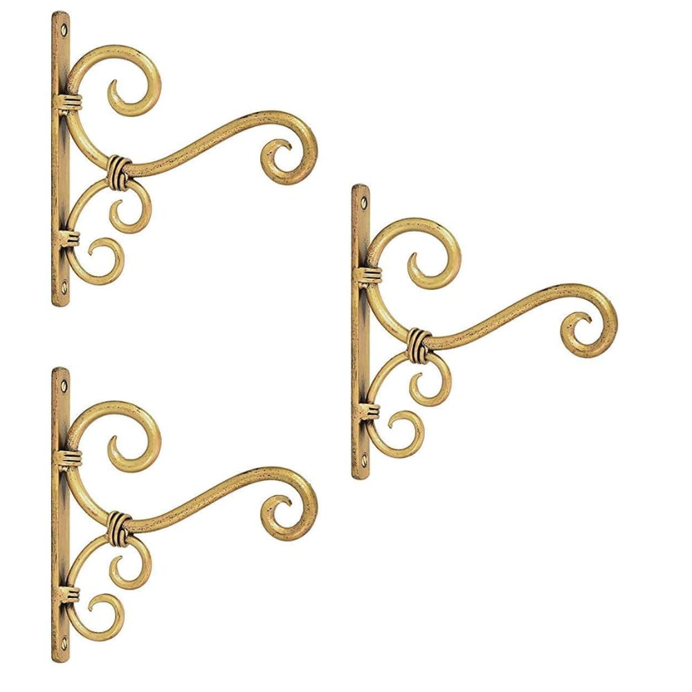 Golden Metal Wall Brackets Hanging Planter Hooks for Bird Feeders, Wind Chimes, Lanterns - Outdoor & Indoor Home Décor for Balcony (Pack of 3)-image-4