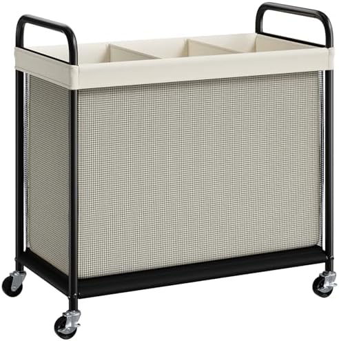 ELYKEN Laundry Hamper 3 Section, 120L Rolling Laundry Sorter with...