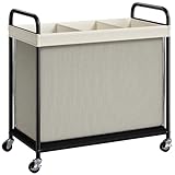 ELYKEN Laundry Hamper 3 Section, 120L Rolling Laundry Sorter with Removable Liner Bag, Laundry Basket with Wheels, Steel Frame with Metal Handle, Clothes Hamper Cart for Laundry Room & Bedroom