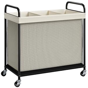 ELYKEN Laundry Hamper 3 Section, 120L Rolling Laundry Sorter with Removable Liner Bag, Laundry Basket with Wheels, Steel Frame with Metal Handle, Clothes Hamper Cart for Laundry Room & Bedroom