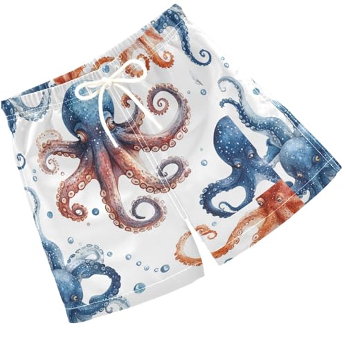 Pigsaly Boys' Swim Board Shorts Watercolor Scary Blue Octopus Boy's Swim Trunks Kids Swimwear 5T