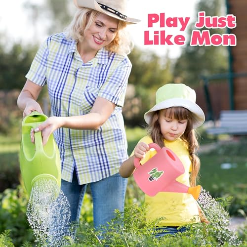 CUTE STONE Kids Gardening Set, Garden Toys with Metal Kids Rake, Shovel, Trowel, Watering Can, Gloves, Tote Bag, Gardening Kit for Toddlers, Outdoor Playset Spring Summer Toys for Girls Boys