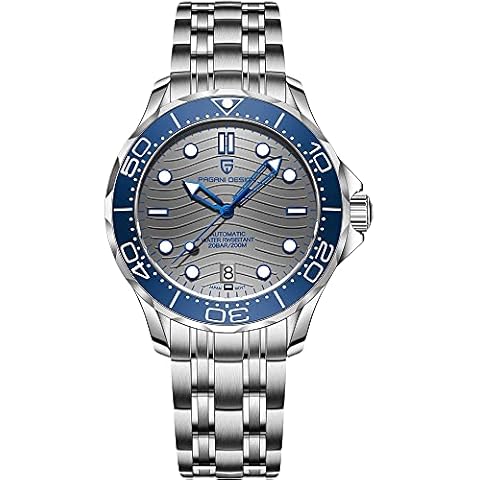 Pagani Design 1685 Men's Automatic Watches Diving 100M Men Mechanical Wristwatches NH35A Movement Casual Wave Dial Men Sports Clock (Steel Blue) Cover