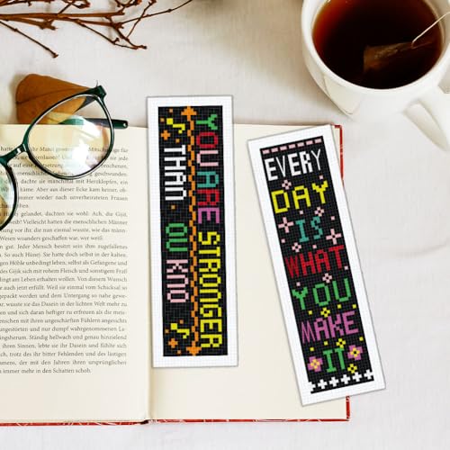 Image of INFUNLY 6Pcs Inspirational Words Cross Stitch Bookmark Kits 8 inchx2.4 inch DIY Encourage Texts Embroidery Bookmark Kits for Beginners with Instruction Motivational Bookmark Making Kit for Students