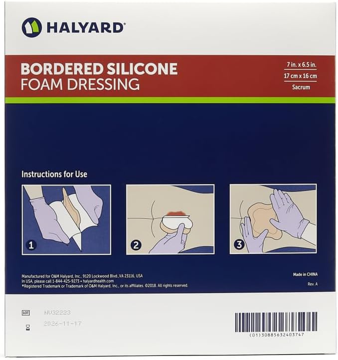 HALYARD Multi-Layer Bordered Silicone Foam Wound Dressing Sacral Bandage Gentle Adhesive Superabsorbent Core Conformable & Breathable Water Resistant Protective Film Backing, 7 Inches x 6.5 Inches - Image 4