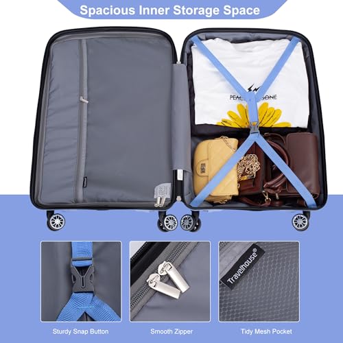 Hardshell Suitcase Double Spinner Wheels Luggage Sets Lightweight Durable Suitcase with TSA Lock,3-Piece Set (20/24/28), Purplish Blue4