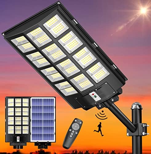 Gefolly 1500W Solar Street Light Outdoor, Wide Angle 216000LM Commercial Parking Lot Light Dusk to Dawn 6500K Solar Flood Light IP67 Solar Lamp