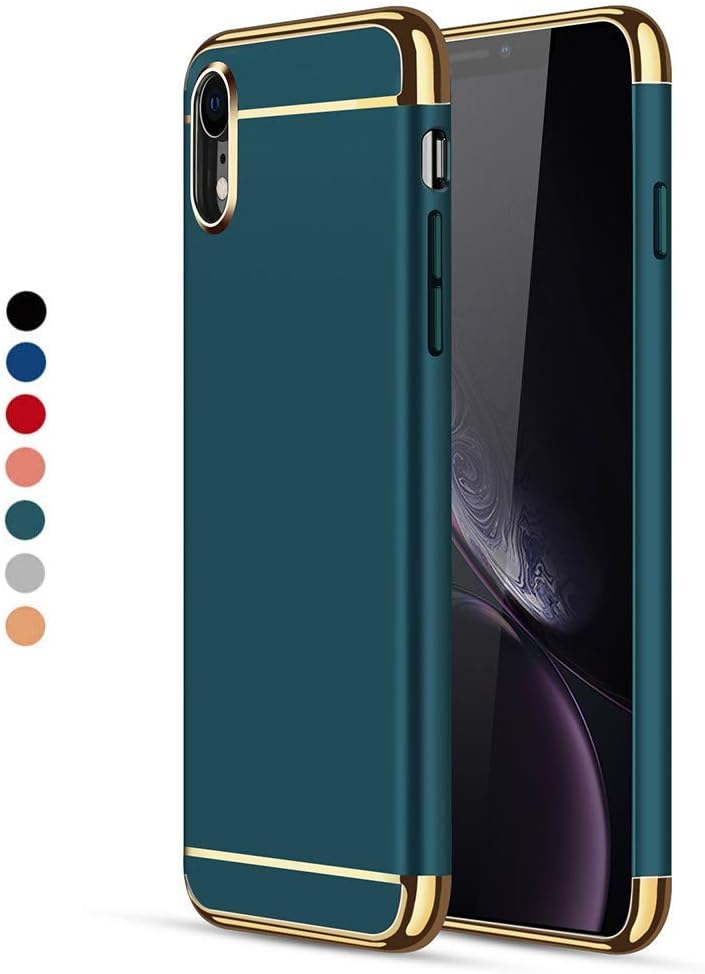 CROSYMX iPhone XR Case, 3 in 1 Ultra Thin and Slim Hard Case Coated Non Slip Matte Surface with Electroplate Frame for Apple iPhone XR (6.1'')(2018) - Dark Green