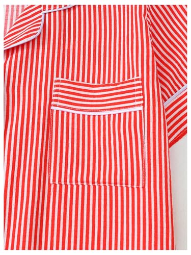 Image of BEAUDRM Women's Two Piece Pajama Sets Allover Print Short Sleeve Sleepwear Button Down Shirt and Bow Shorts Pj Set Loungewear