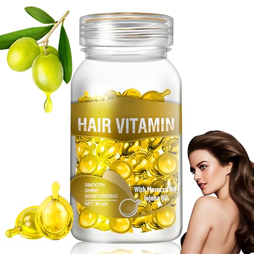 Capsule di vitamina per capelli, olio di vitamine per capelli, 30 capsule/bottiglia, Idratante anti crespo, Riparazione dei danni ai capelli, Olio essenziale per capelli per una crescita sana dei