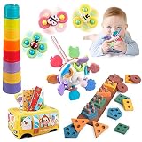 Juguetes para bebés de 6 a 12 meses,5 en 1,juguetes Montessori,caja de pañuelos,juguetes para la dentición, vasos apilables,juguetes de clasificación y apilamiento, juguetes giratorios con ventosa