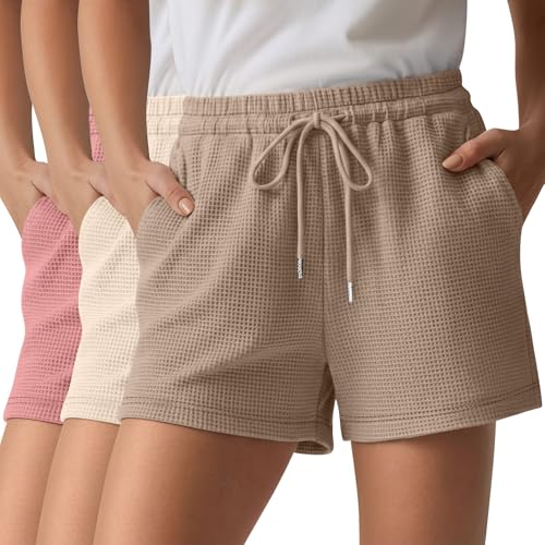 Neer 3 Pack Women's Waffle Knit Shorts High Waist Loose
