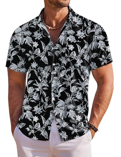 COOFANDY Mens Hawaiian Shirt Short Sleeve Floral Button Down Shirts Tropical Holiday Beach Shirts