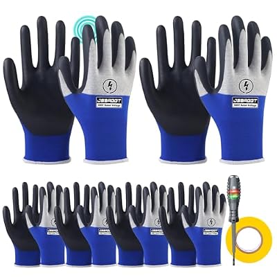 Electrical Insulated Gloves,Voltage Resistance Electrician High Voltage Insulation Work Gloves Flame Retardant & Rubber Non-Slip Grip For Electrical Work (Blue And White, 500V-6PC)