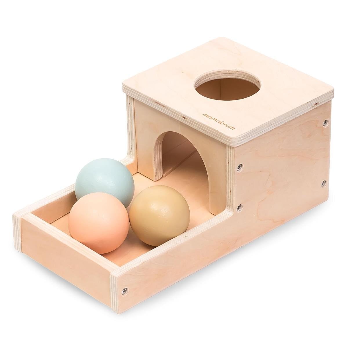 mamabrum MAM183 EDU Baby Spielzeug Set, 6 Montessori Sensorik Spielzeug für 7-12 Monate - Holz Lernspielzeug, Motorik Würfel, Rollbarer Löwe - Entwicklungsfördernd