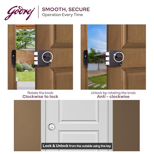 Image of Godrej Tribolt Compact 1CK DB | Triple Bolt Lock for Main Doors | 21mm Deadbolt | 60mm Backset | 3 Reversible Keys | Puller Ring Anti-Lockout | Textured Brown Finish | 5 Year Warranty