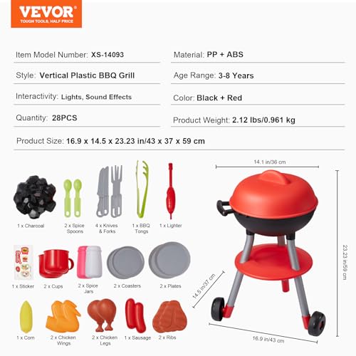 VEVOR 28-teiliges Grill-Spielset, Kinderspielzeug-Küchenspielset mit Ton & Licht, Spielset für interaktives Grillspiel, Spielset zum Kochen von Lebensmitteln, für Kinder im Alter von 3–8 Jahren