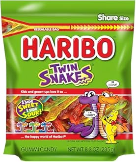 Haribo Twin Snakes Gummi Candy, 8.3 oz. Re-Sealable Bag