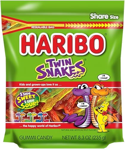 HARIBO Twin Snakes Sweet & Sour Gummy Candy, 8.3 oz. Resealable Bag