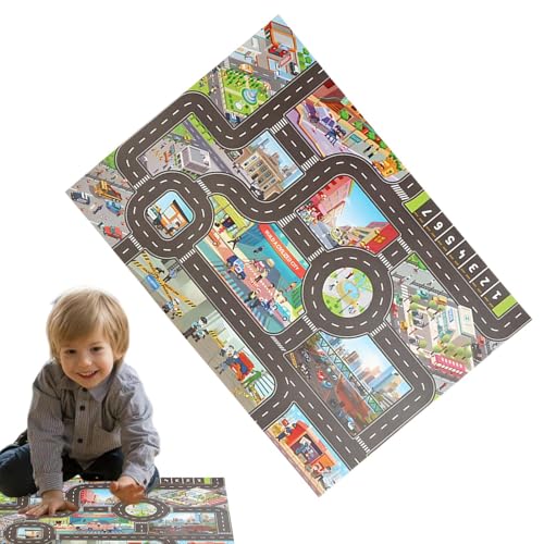Spielmatte für Kinder auf der Fahrbahn - Aktivitätsdecke in Jumbo-Größe, waschbare Kippdecken, rutschfester Boden, detaillierter Stadtplan, Poolstaub | Wendereisestadtspielmatte für Kinder