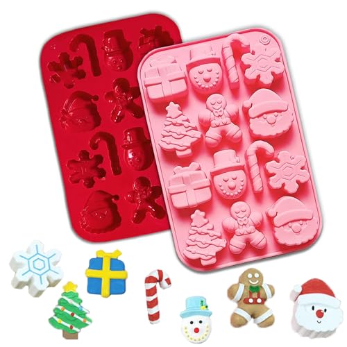 BOOSHMall 2 Pièces Moule Gateau Silicone de Noel, Moules à Chocolat en Silicone, Formes de père Noël, Renne Pour Gâteaux, Desserts, Chocolats, Puddings, Gelées