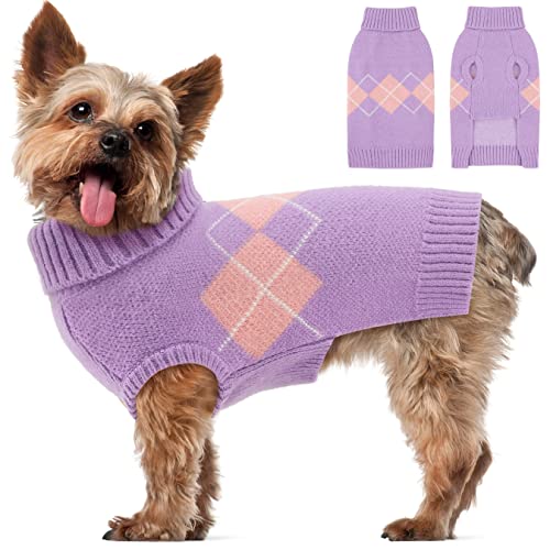 ALAGIRLS Pull d'hiver en Tricot pour Chien et Chat - Vêtement Chaud pour Temps Froid - Vêtement Chaud pour Chihuahua, Bouledogue, Teckel, Carlin, Yorkshire, Violet, Taille S