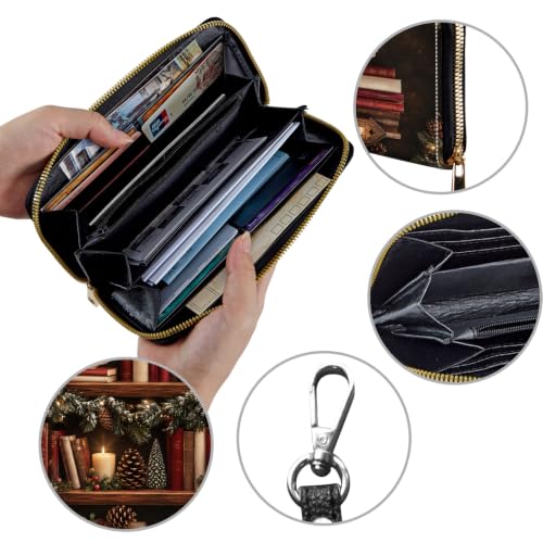 Image of Women's Wallets Credit Card Holder Money Leather Long Wallet | Long wallet with Wristlet,Large Capacity with Zip-Around Phone Purse for Women Ladies Girls,Christmas Bookshelf