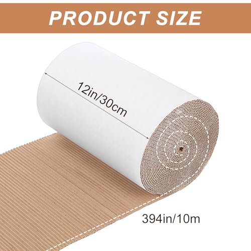 Image of Corrugated Cardboard Roll, 12 x 394 Inch Corrugated Paper, B Flute Shipping Corrugated Roll Paper Wrap, Single Face Large Cardboard Sheets, Thick Cardboard Roll for Crafts, Shipping, Gift Packaging