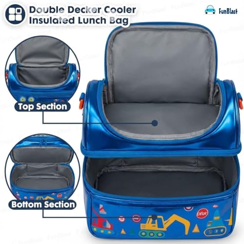 Image of FunBlast Insulated Lunch Bag for Kids - Leakproof Tiffin Bag with Shoulder Strap, Spacious, Durable and Easy to Clean, Lightweight Lunch Box Carry Bag for School, Picnic & Travel (Vehicles)