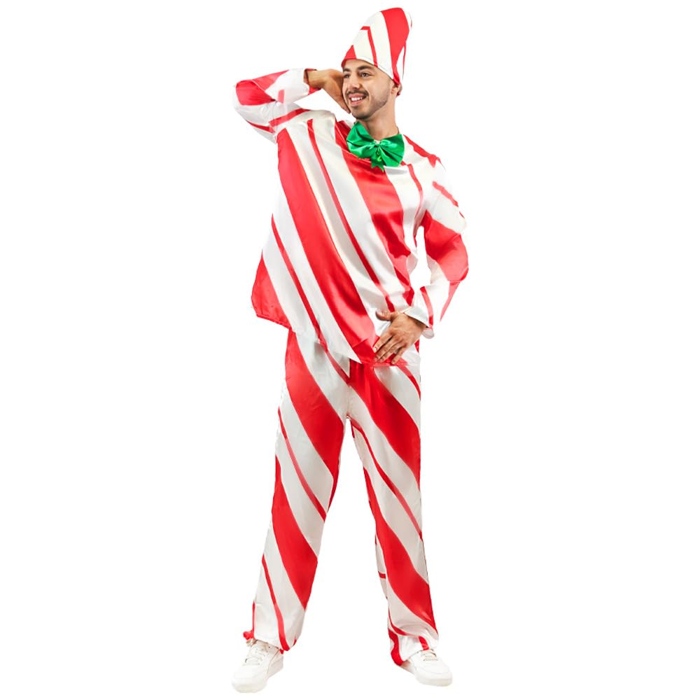 EraSpooky Mens Candy Cane Costume Adult Funny Christmas Candy Outfits Xmas Fancy Dress Size L, Multicolored - Image 3