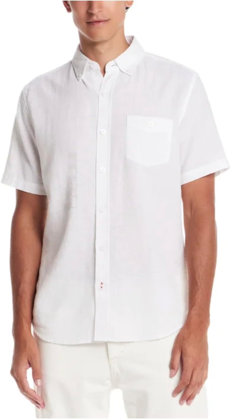 Weatherproof Vintage Men’s Short Sleeve Linen Blend Woven Button Down Shirt