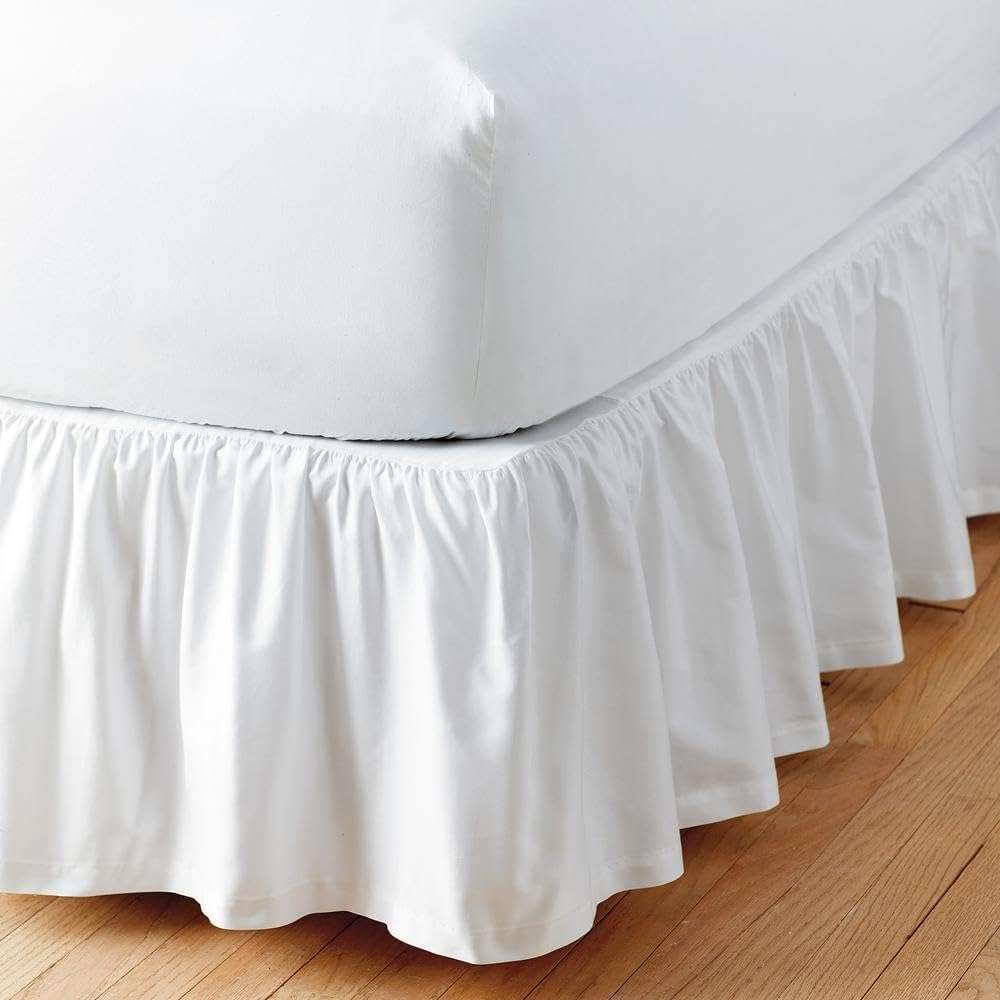 Ruffled Bed Skirt With Split Corner 100% Microfiber Soft,Sheen & Wrinkle Free Bed Skirt Gathered Style Dust Ruffle Bed Skirt With 18 Inch Drop Three Sided Coverage Dust Ruffle (White,Queen)